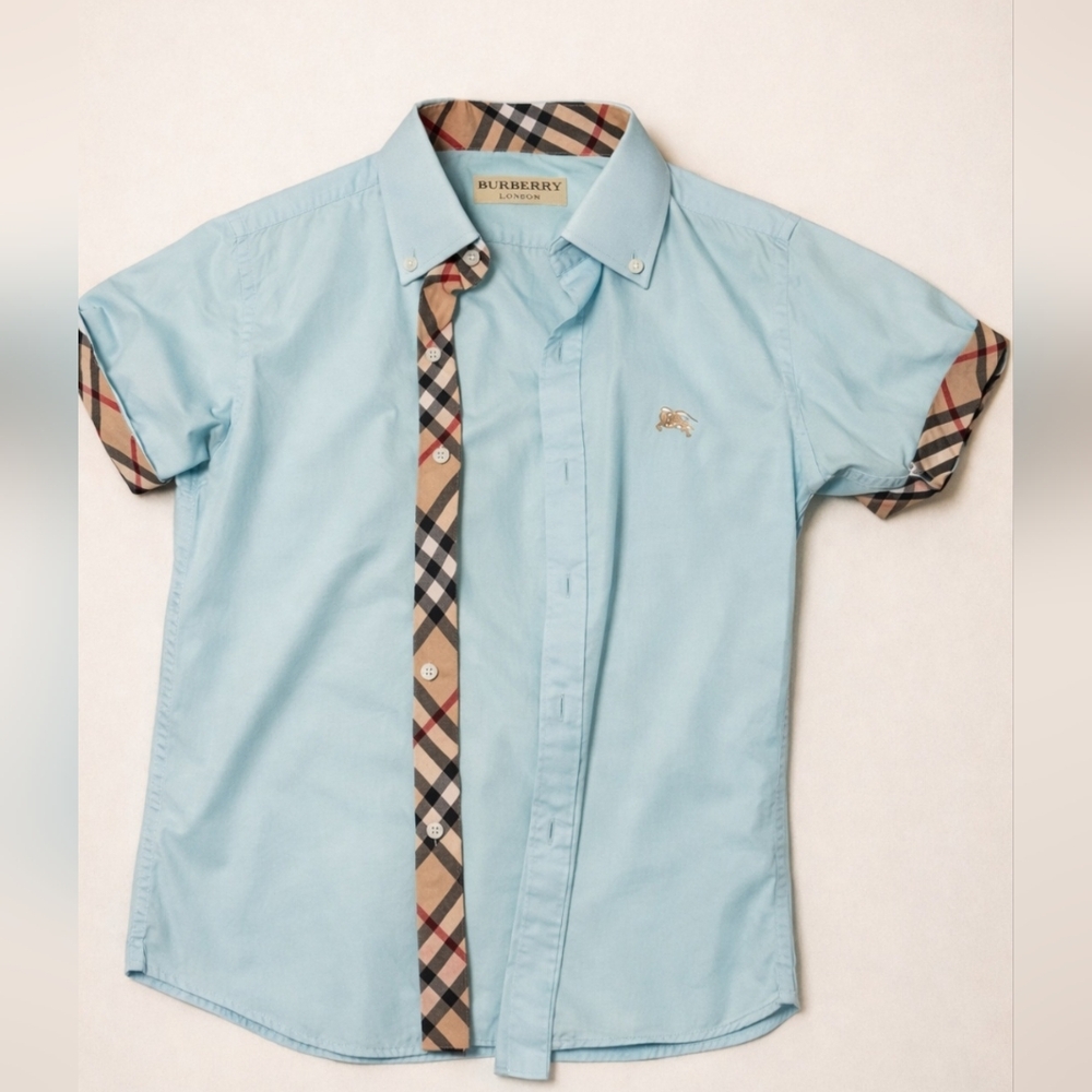 Burberry Sky Blue Shirt with Check Trim